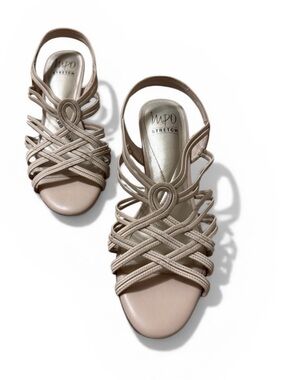 Impo Stretch Nude Strappy Slingback Kitten Heel Sandals Size 9M